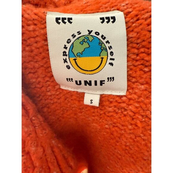 Unif Orange Textured Knit Zip-Up Cardigan Jacket W/ Heart Zipper Pull Pockets S - Picture 5 of 6
